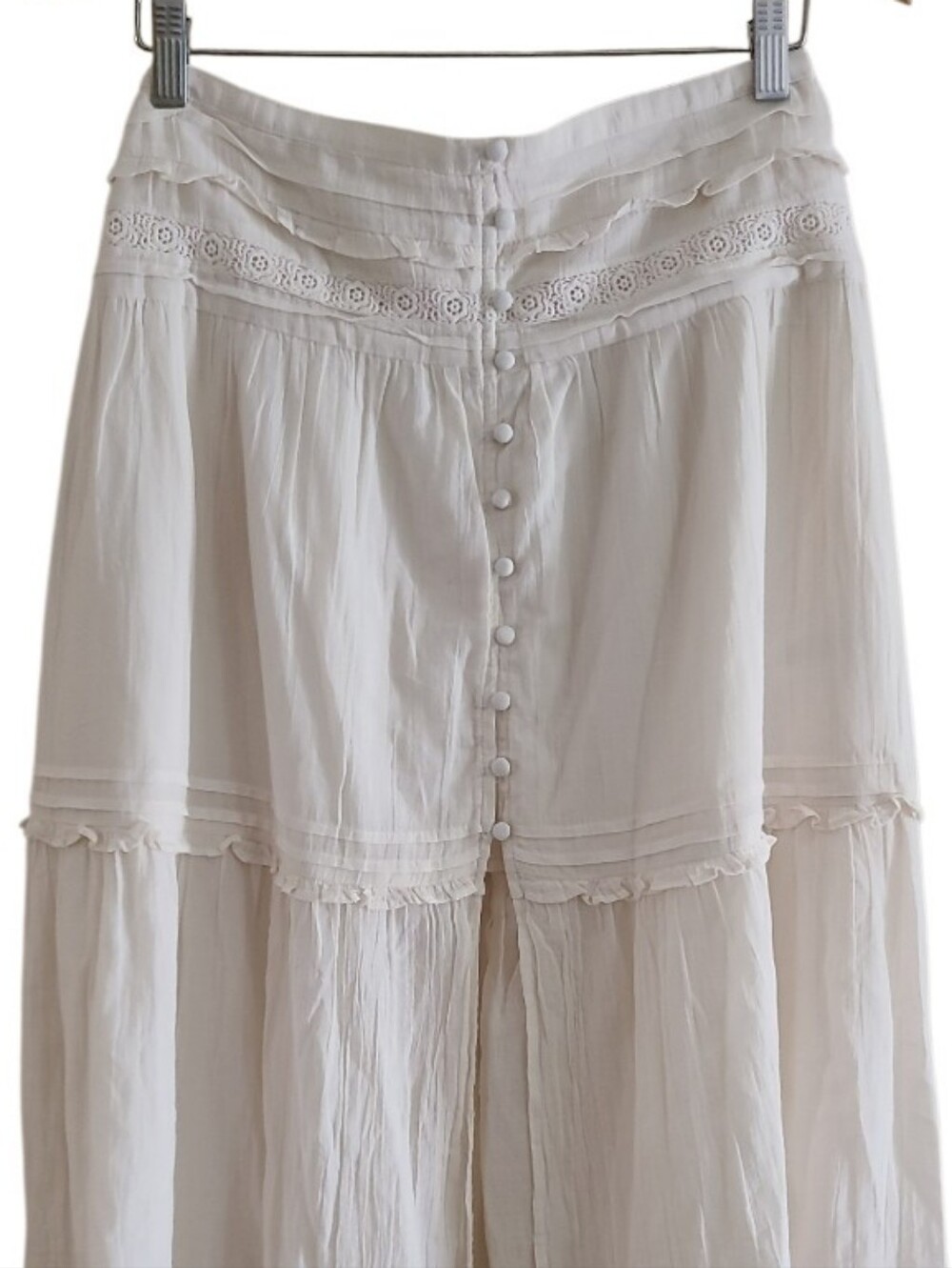 NWT Aerie Boho Button Maxi Skirt Cream Tiered Ruffle Semi Sheer Western - Picture 6 of 16